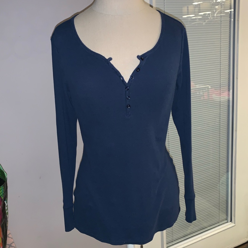 Felina long sleeve ribbed navy blue top